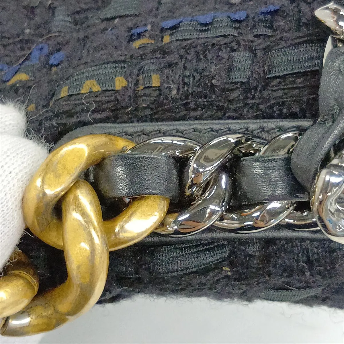 19 Large Tweed Chain Shoulder Bag, Black with Gold and Silver Hardware, 30661538 (Serial Number in the 30s), AS1161 — view 12