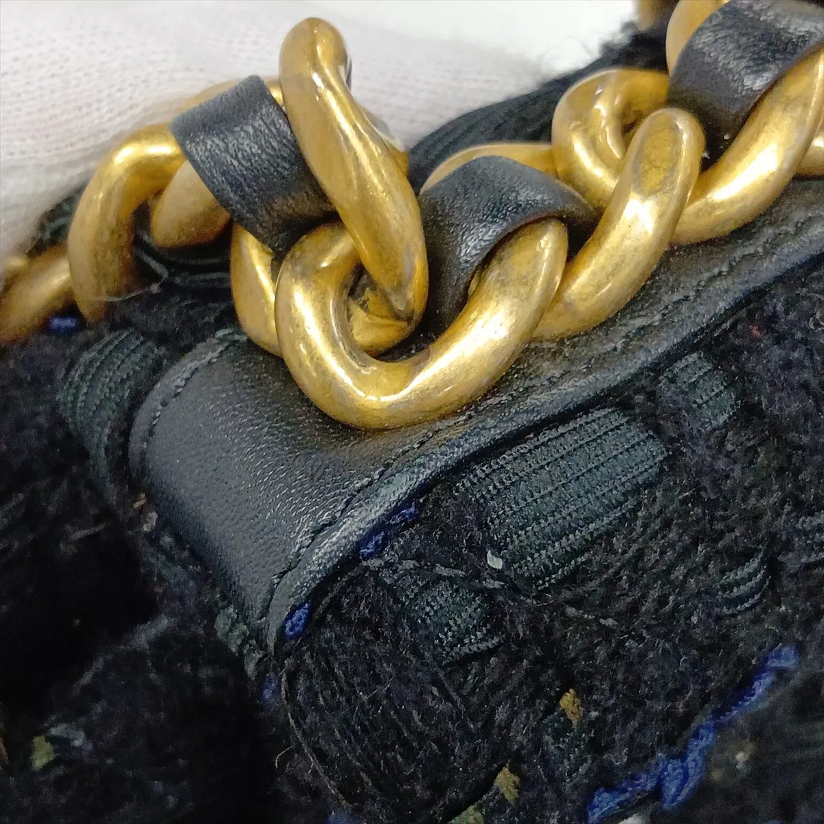 19 Large Tweed Chain Shoulder Bag, Black with Gold and Silver Hardware, 30661538 (Serial Number in the 30s), AS1161 — view 13