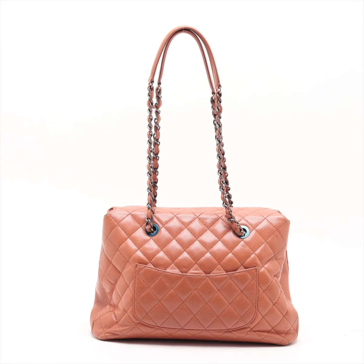 Matelassé Caviar Skin Chain Tote Bag, Orange, Gunmetal Hardware, 21652152, Serial Number 21 — view 2