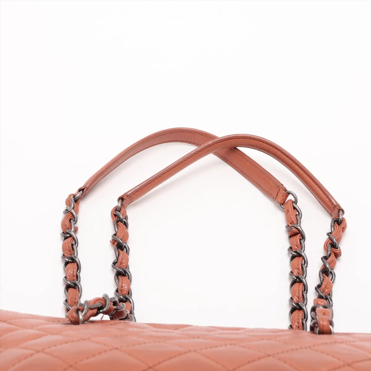 Matelassé Caviar Skin Chain Tote Bag, Orange, Gunmetal Hardware, 21652152, Serial Number 21 — view 6