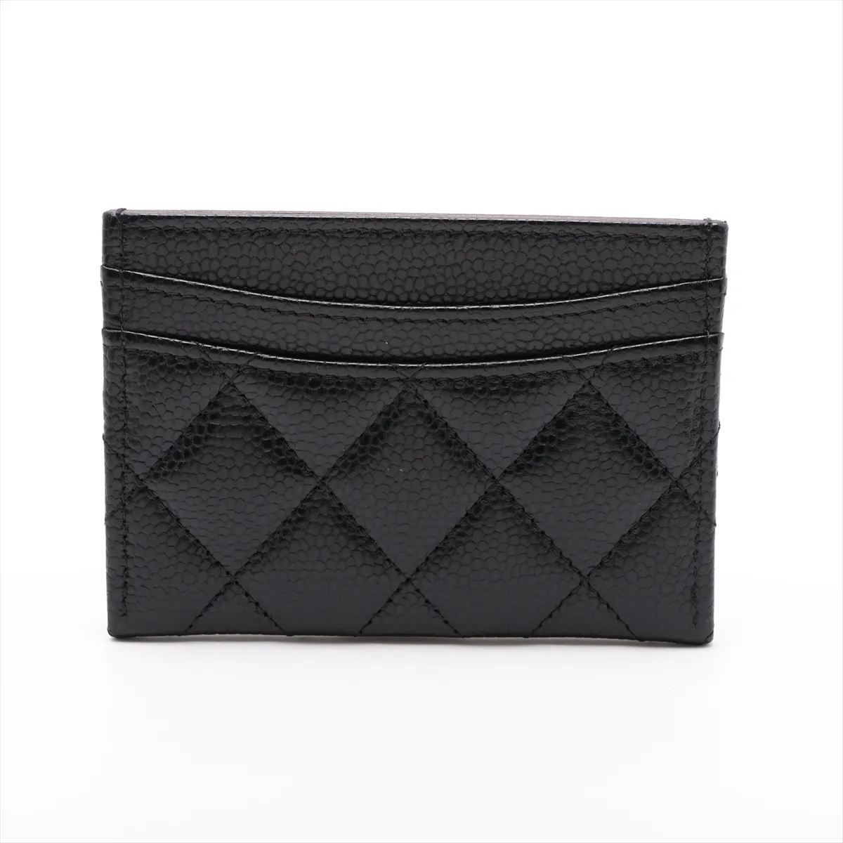 Matelassé Caviar Skin Card Case, Black with Gold Hardware, A1NXEEP0 — view 2