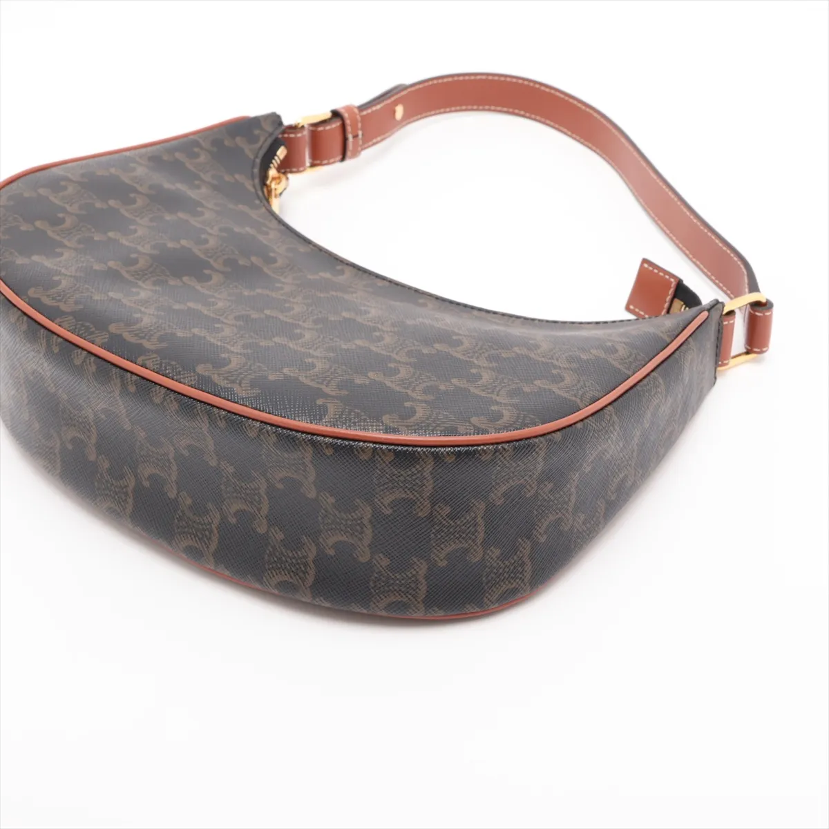 Triomphe Ava PVC x Leather Shoulder Bag, Black x Brown — view 3