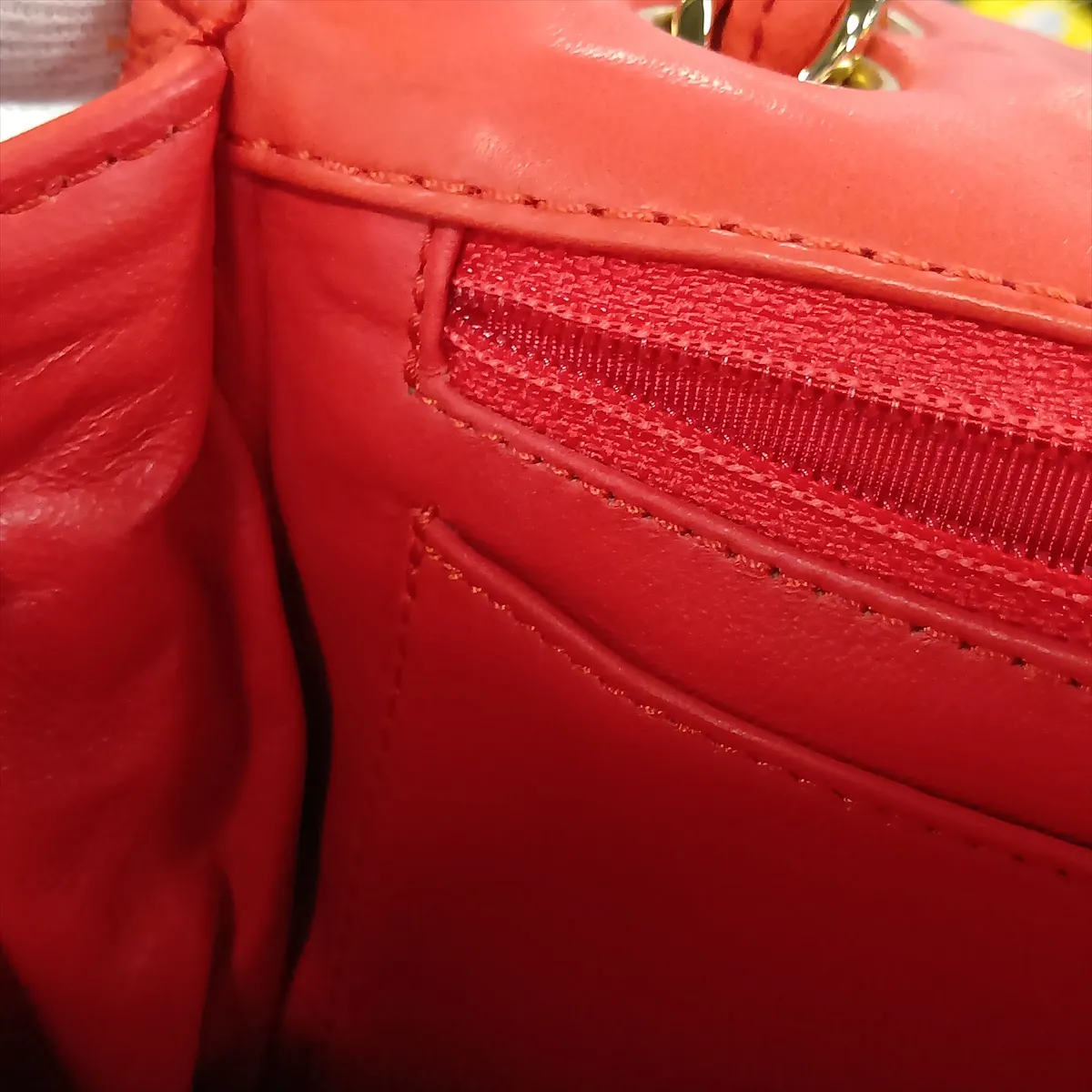 Matelassé Lambskin Single Flap Double Chain Bag, Orange with Gold Hardware, 12638303, Series 12 — view 13