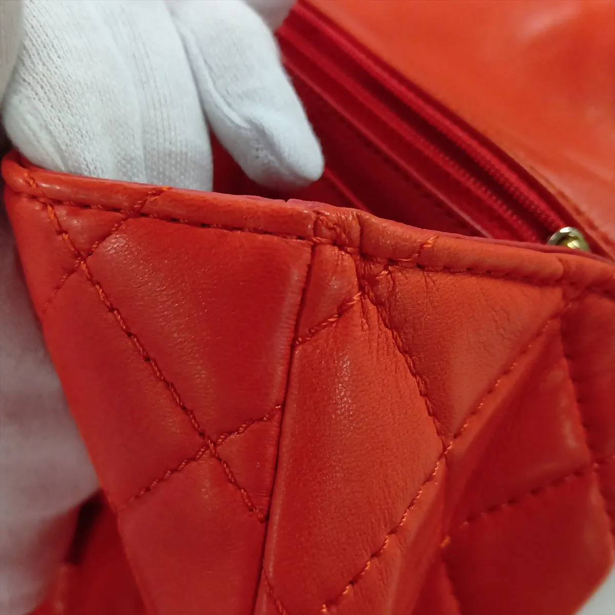 Matelassé Lambskin Single Flap Double Chain Bag, Orange with Gold Hardware, 12638303, Series 12 — view 14