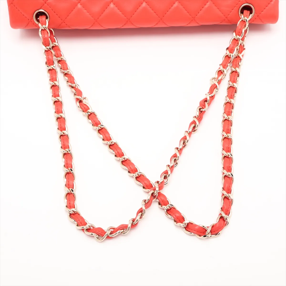 Matelassé Lambskin Single Flap Double Chain Bag, Orange with Gold Hardware, 12638303, Series 12 — view 5