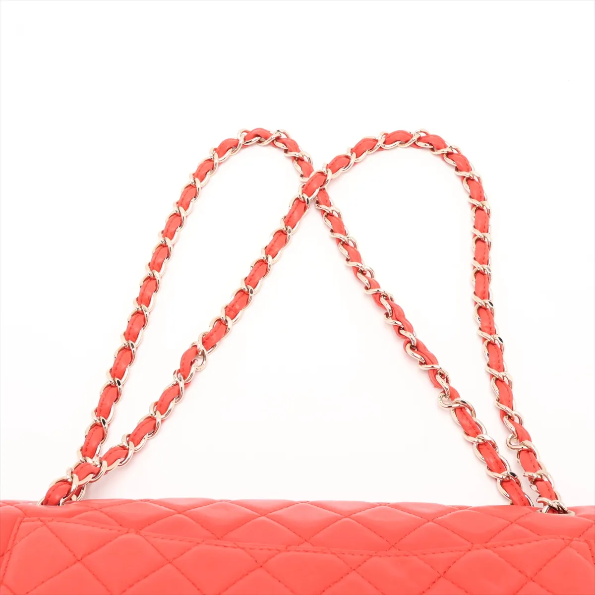 Matelassé Lambskin Single Flap Double Chain Bag, Orange with Gold Hardware, 12638303, Series 12 — view 6