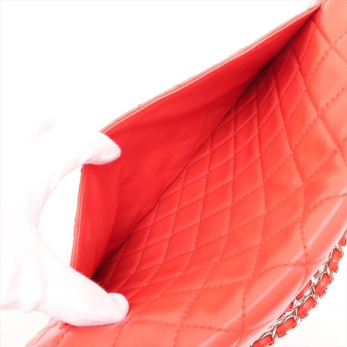 Matelassé Lambskin Single Flap Double Chain Bag, Orange with Gold Hardware, 12638303, Series 12 — view 10