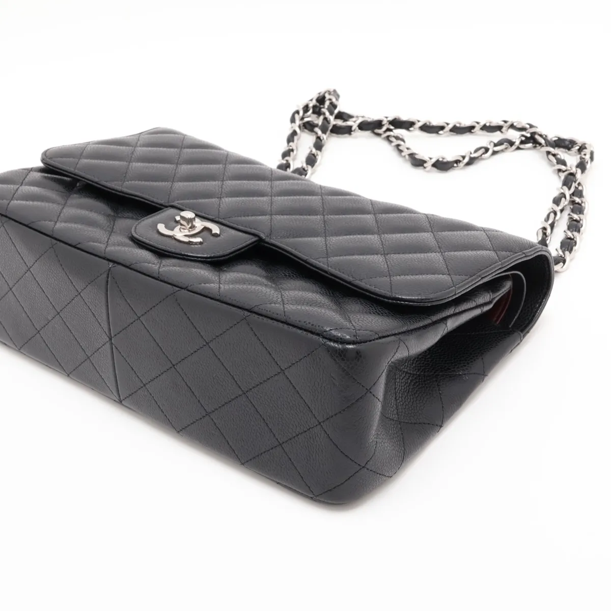 [Individually packaged] Chanel Large Matelassé 30 Caviar Skin Double Flap Double Chain Tote Bag, Black with Silver Hardware, 14324281, Serial Number 14, A58600 — view 3