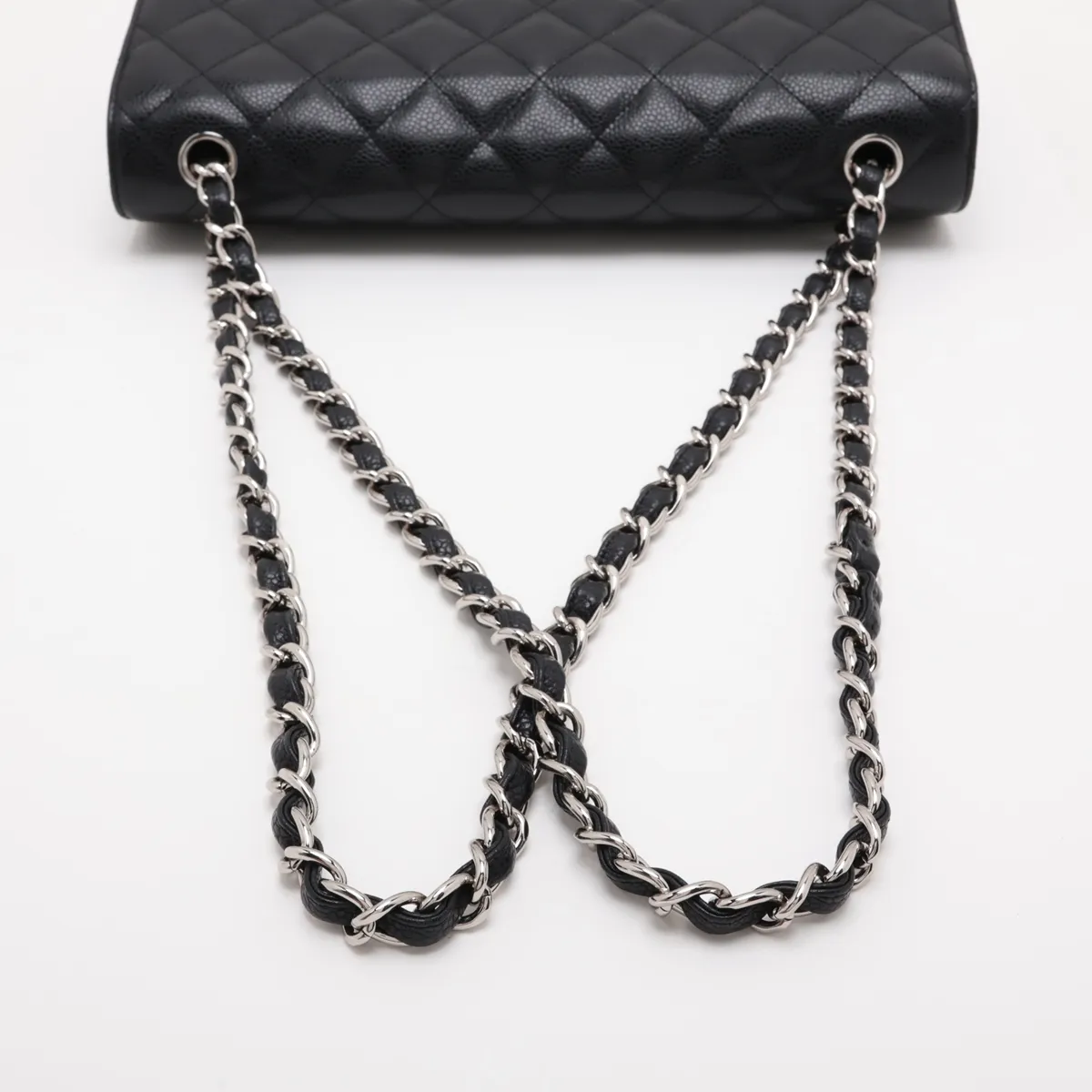 [Individually packaged] Chanel Large Matelassé 30 Caviar Skin Double Flap Double Chain Tote Bag, Black with Silver Hardware, 14324281, Serial Number 14, A58600 — view 5