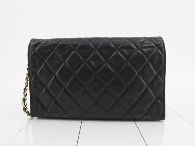 Matelassé Lambskin Black Full Flap Chain Shoulder Bag with Gold Hardware — view 2