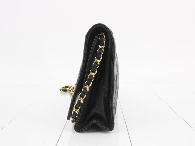 Matelassé Lambskin Black Full Flap Chain Shoulder Bag with Gold Hardware — view 3