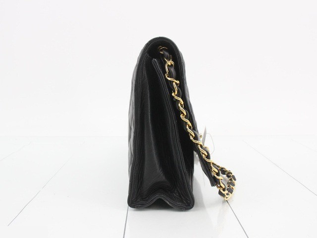 Matelassé Lambskin Black Full Flap Chain Shoulder Bag with Gold Hardware — view 4