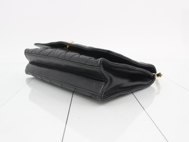 Matelassé Lambskin Black Full Flap Chain Shoulder Bag with Gold Hardware — view 6
