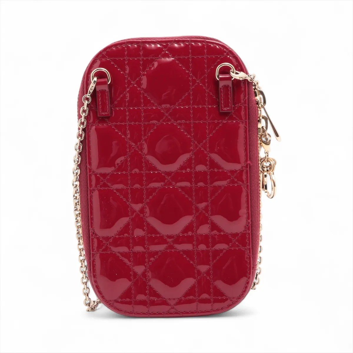 Cannage Phone Holder Patent Leather Chain Shoulder Bag Red — view 2