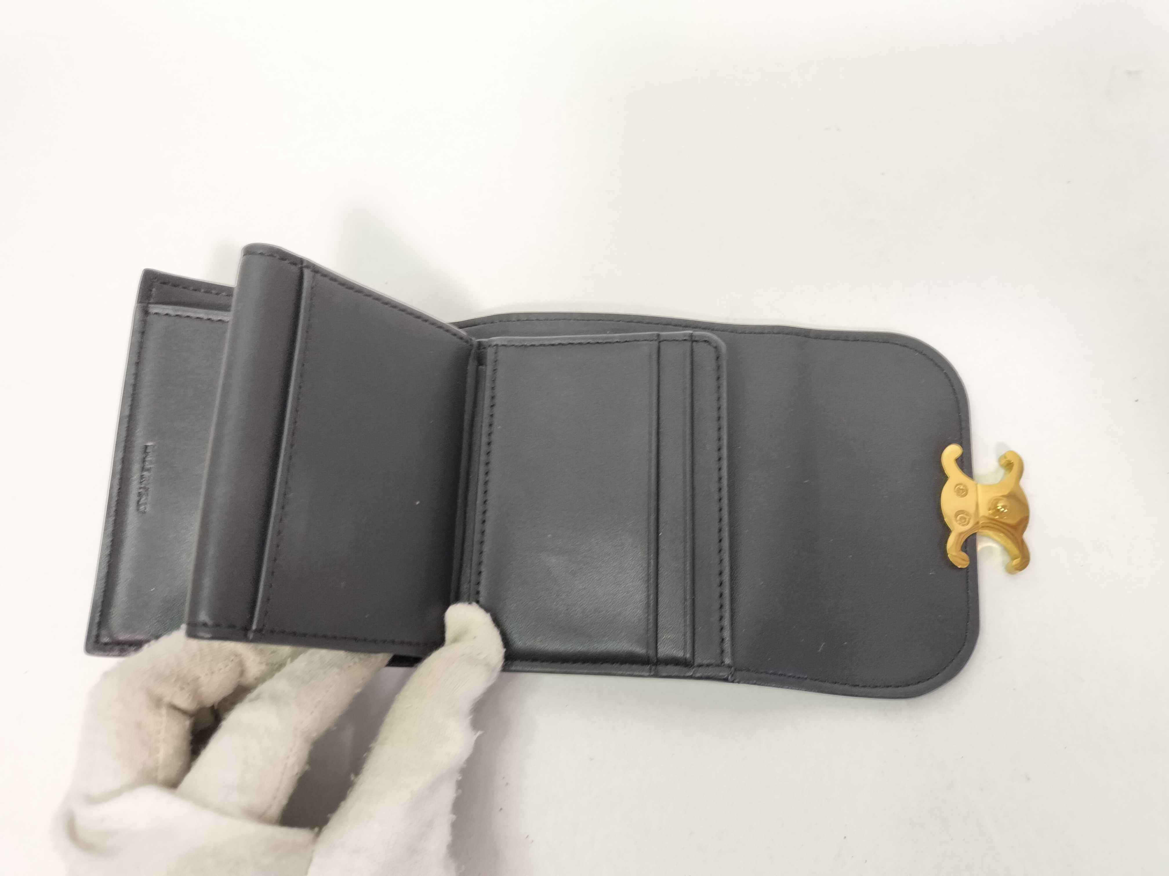 Leather Triomphe Tri-fold Wallet, Black — view 12