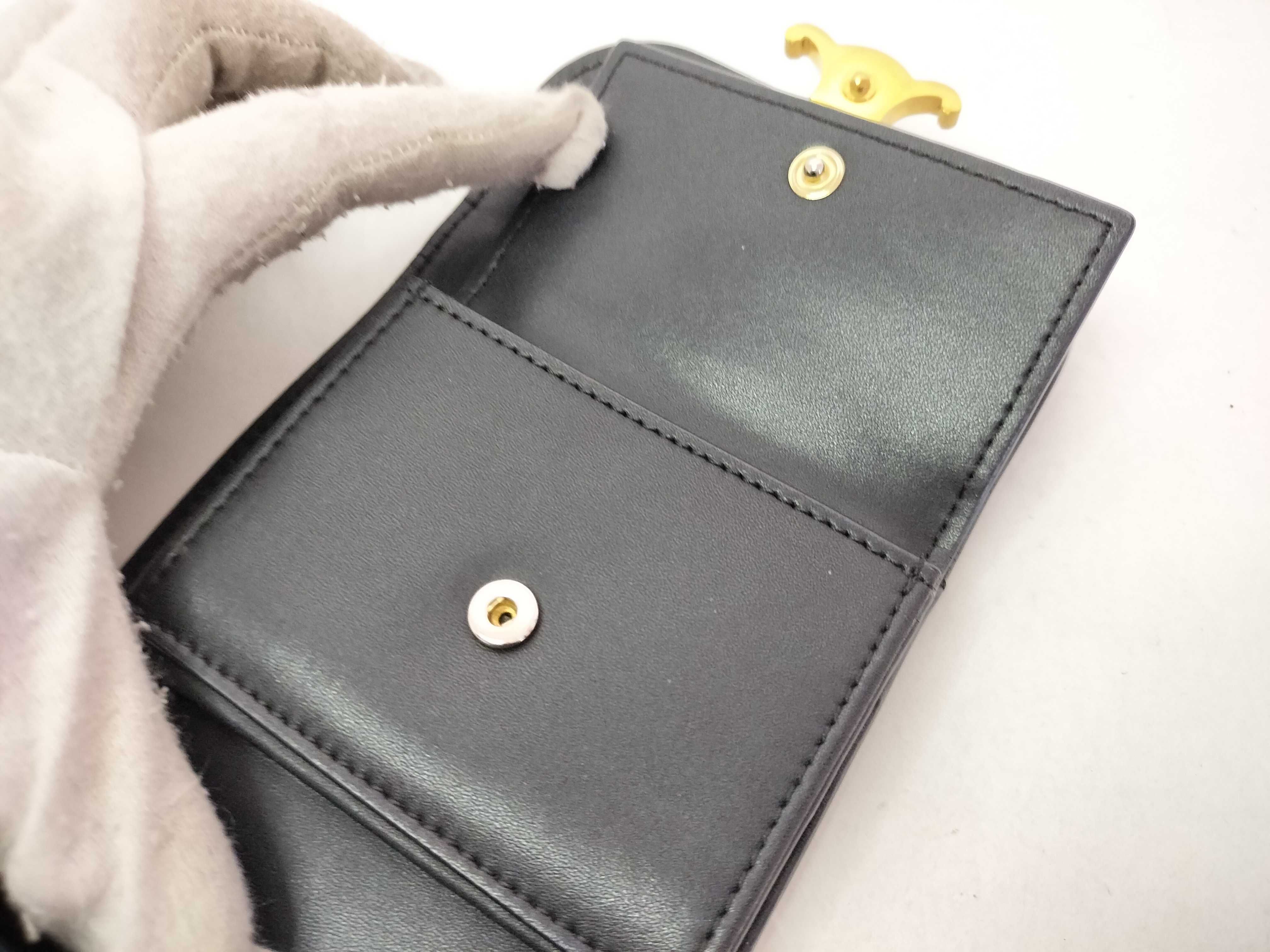 Leather Triomphe Tri-fold Wallet, Black — view 14