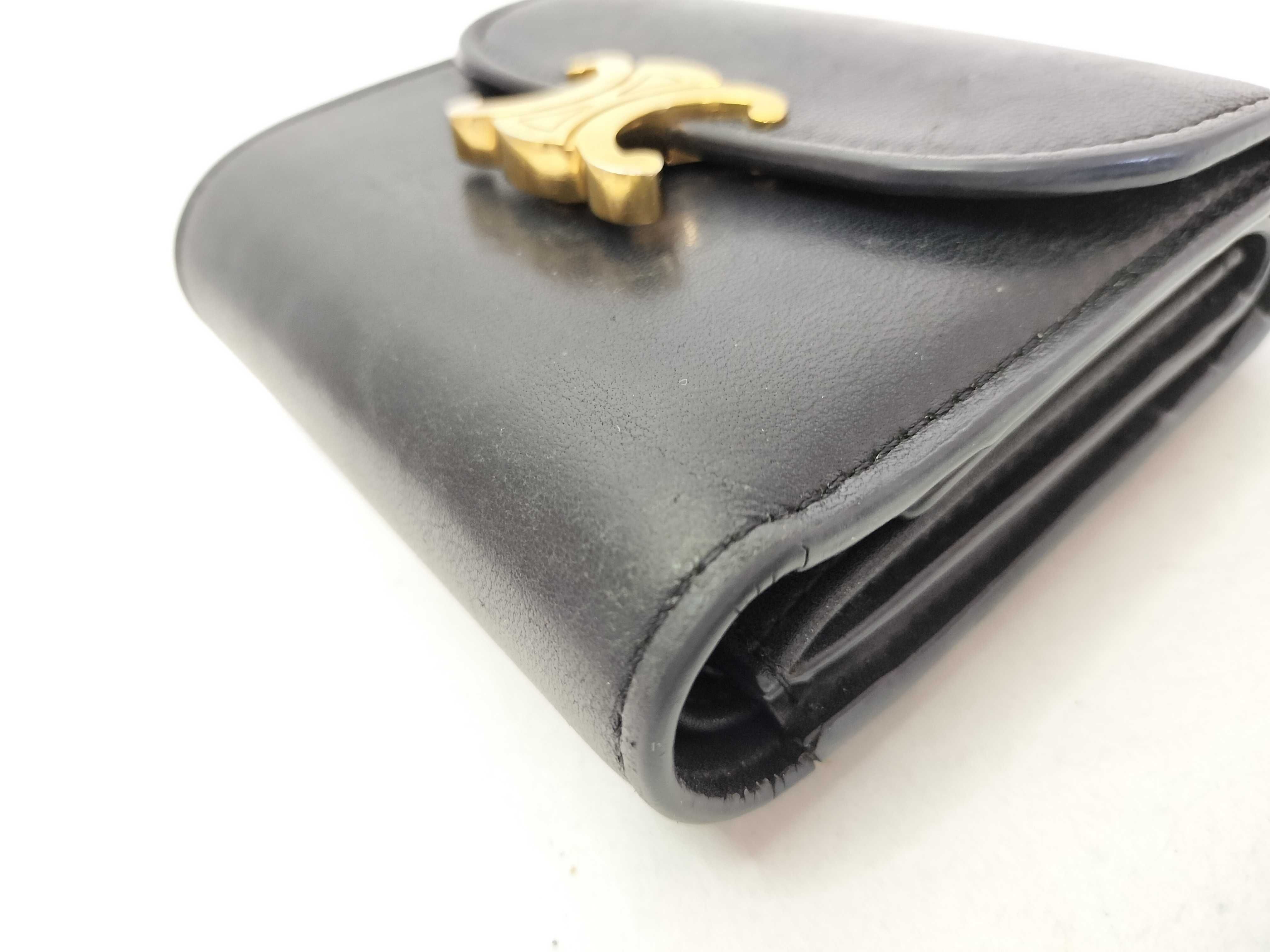 Leather Triomphe Tri-fold Wallet, Black — view 7