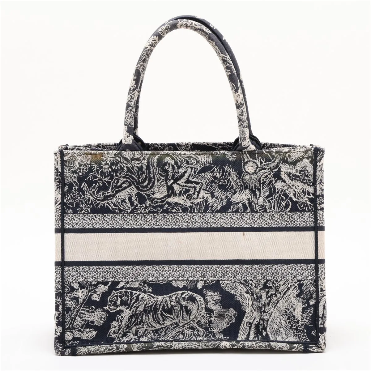 Toile de Jouy Embroidery Book Tote Medium Canvas Tote Bag Navy x Beige — view 2