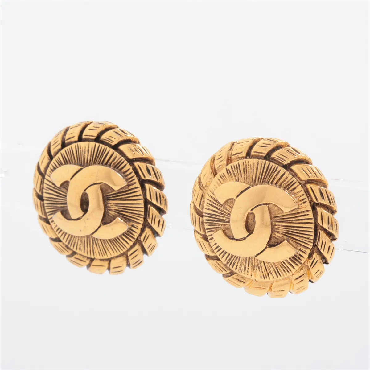 Coco Mark Earrings (Pair) GP Gold - Dents, — view 3