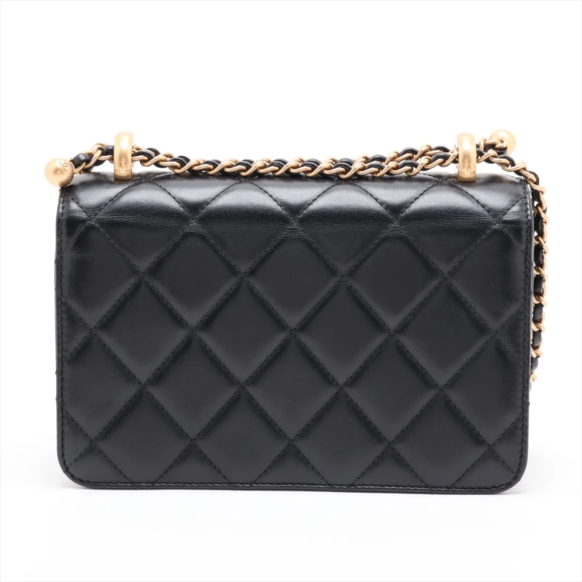 Matelassé Lambskin Chain Shoulder Bag, Black with Gold Hardware, K5JJPUK6, Random Plate, AS2615 — view 2