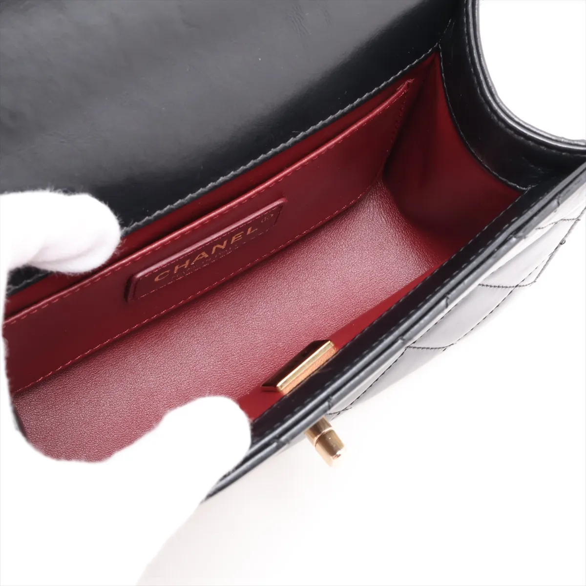 Matelassé Lambskin Chain Shoulder Bag, Black with Gold Hardware, K5JJPUK6, Random Plate, AS2615 — view 6