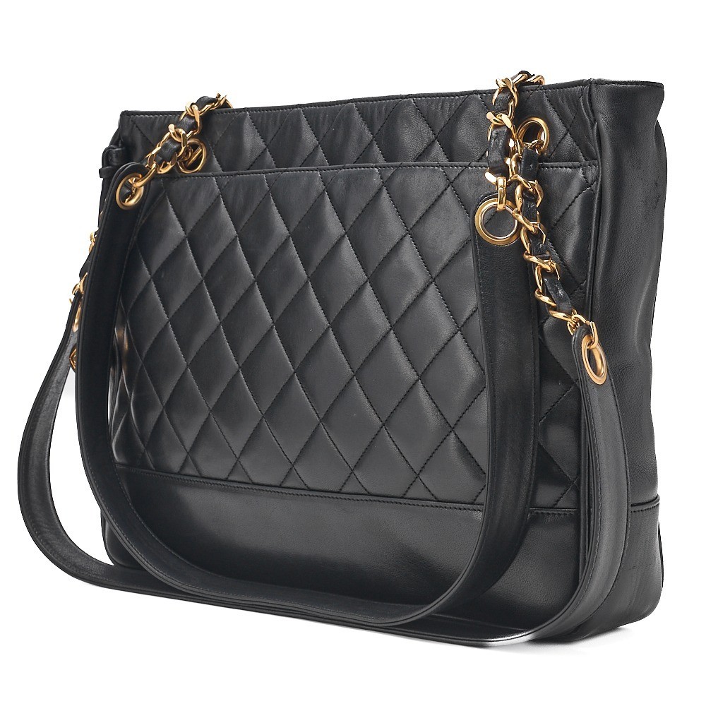 Lambskin ball charm chain shoulder bag, black, gold hardware. — view 3