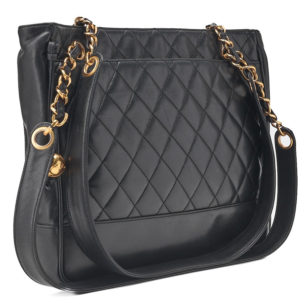 Lambskin ball charm chain shoulder bag, black, gold hardware. — view 4