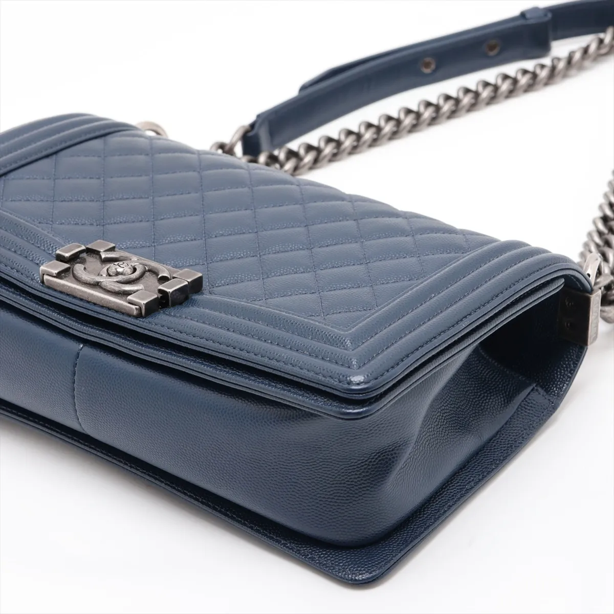 Boy Chanel 25 Caviar Skin Chain Shoulder Bag, Navy, Gunmetal Hardware, 25850434, Serial Number 25-series, A67086 — view 3