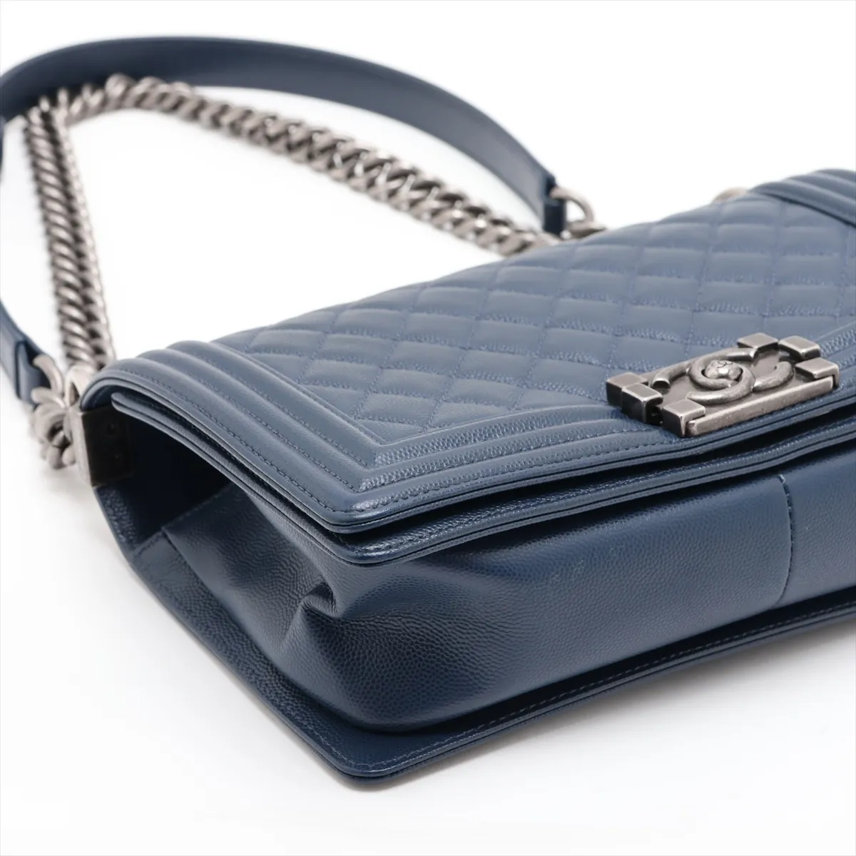 Boy Chanel 25 Caviar Skin Chain Shoulder Bag, Navy, Gunmetal Hardware, 25850434, Serial Number 25-series, A67086 — view 4