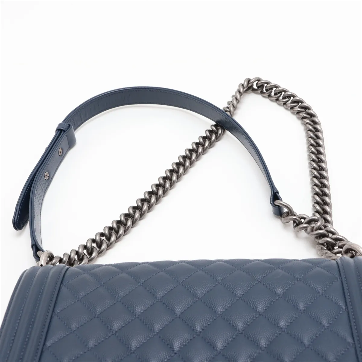 Boy Chanel 25 Caviar Skin Chain Shoulder Bag, Navy, Gunmetal Hardware, 25850434, Serial Number 25-series, A67086 — view 6