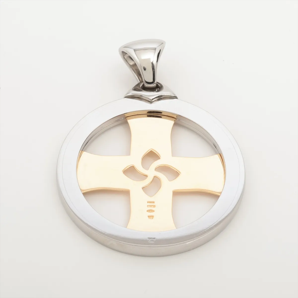 Tondo Cross Necklace Pendant, 750 (Yellow Gold) x Stainless Steel, 22.9g — view 2