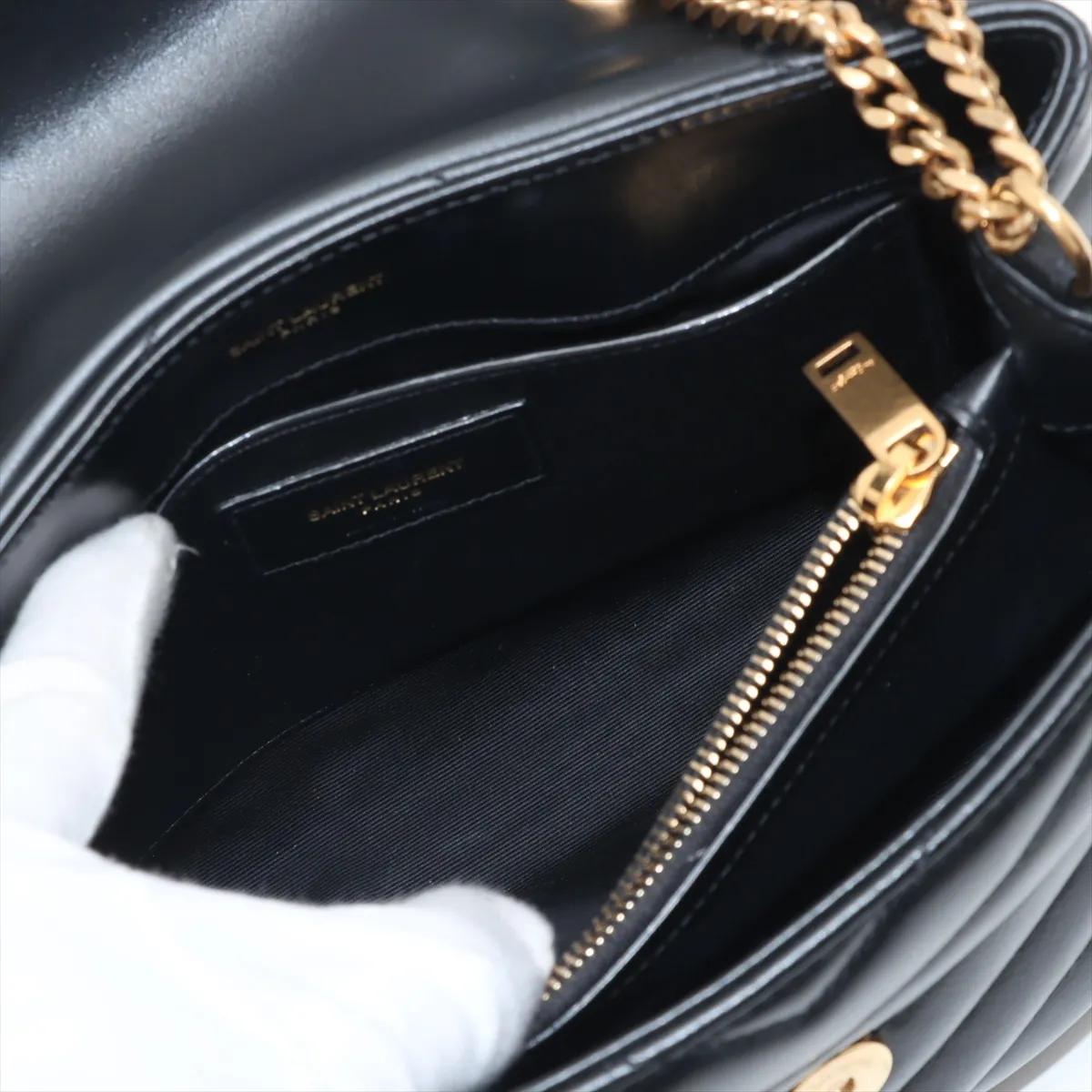 Loulou Leather Chain Shoulder Bag, Black, 494699 — view 9