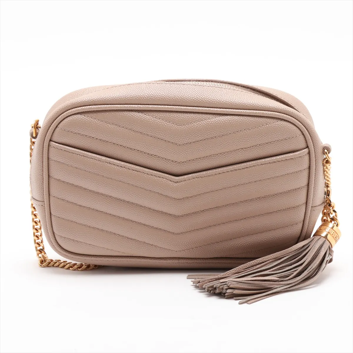 Lou Leather Chain Shoulder Bag, Beige, 612579 — view 2