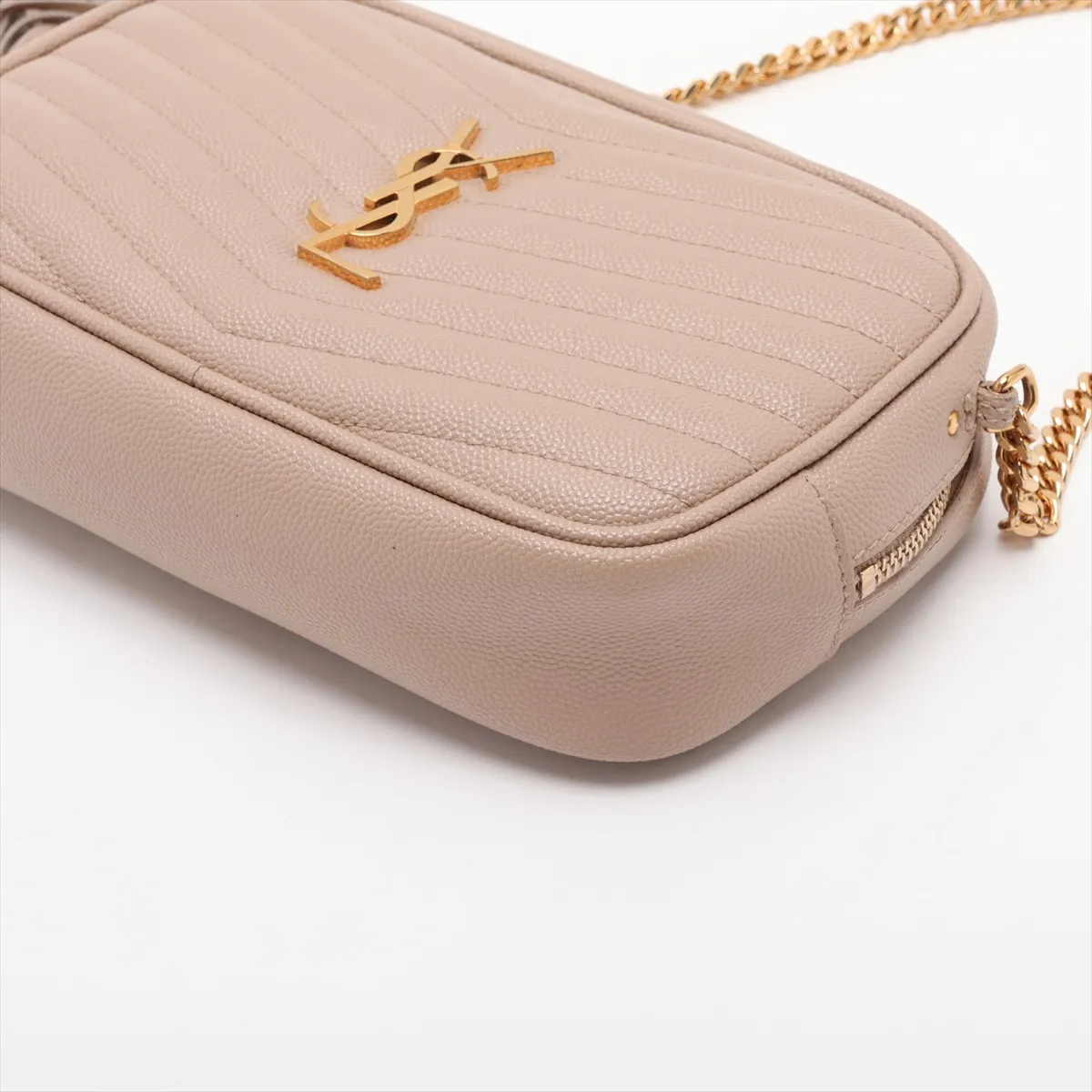 Lou Leather Chain Shoulder Bag, Beige, 612579 — view 3