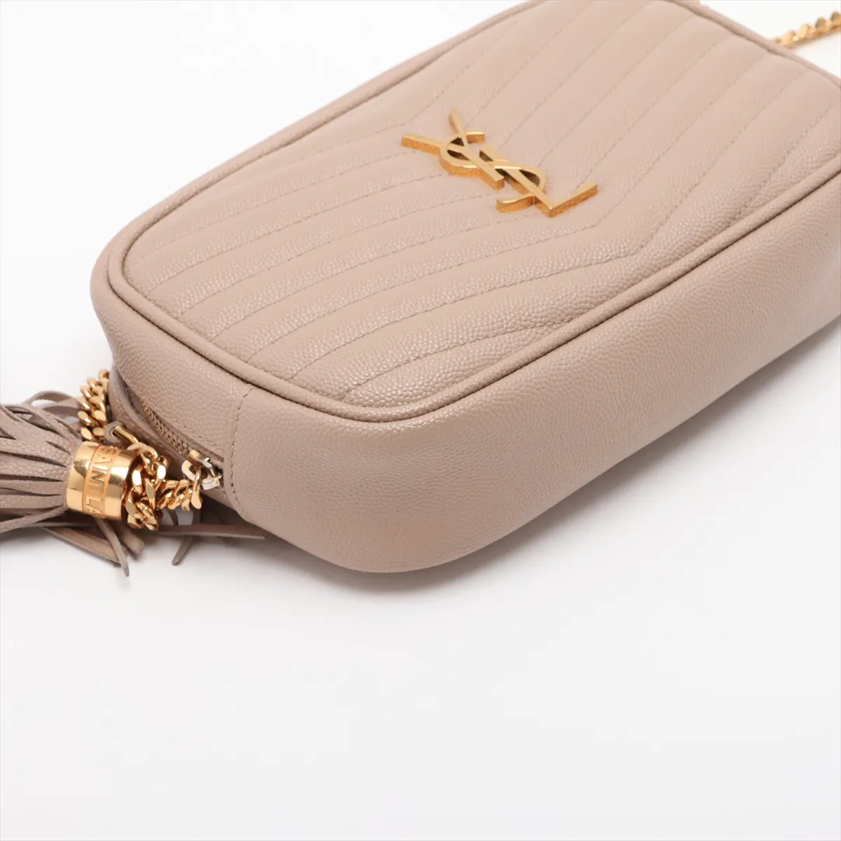 Lou Leather Chain Shoulder Bag, Beige, 612579 — view 4