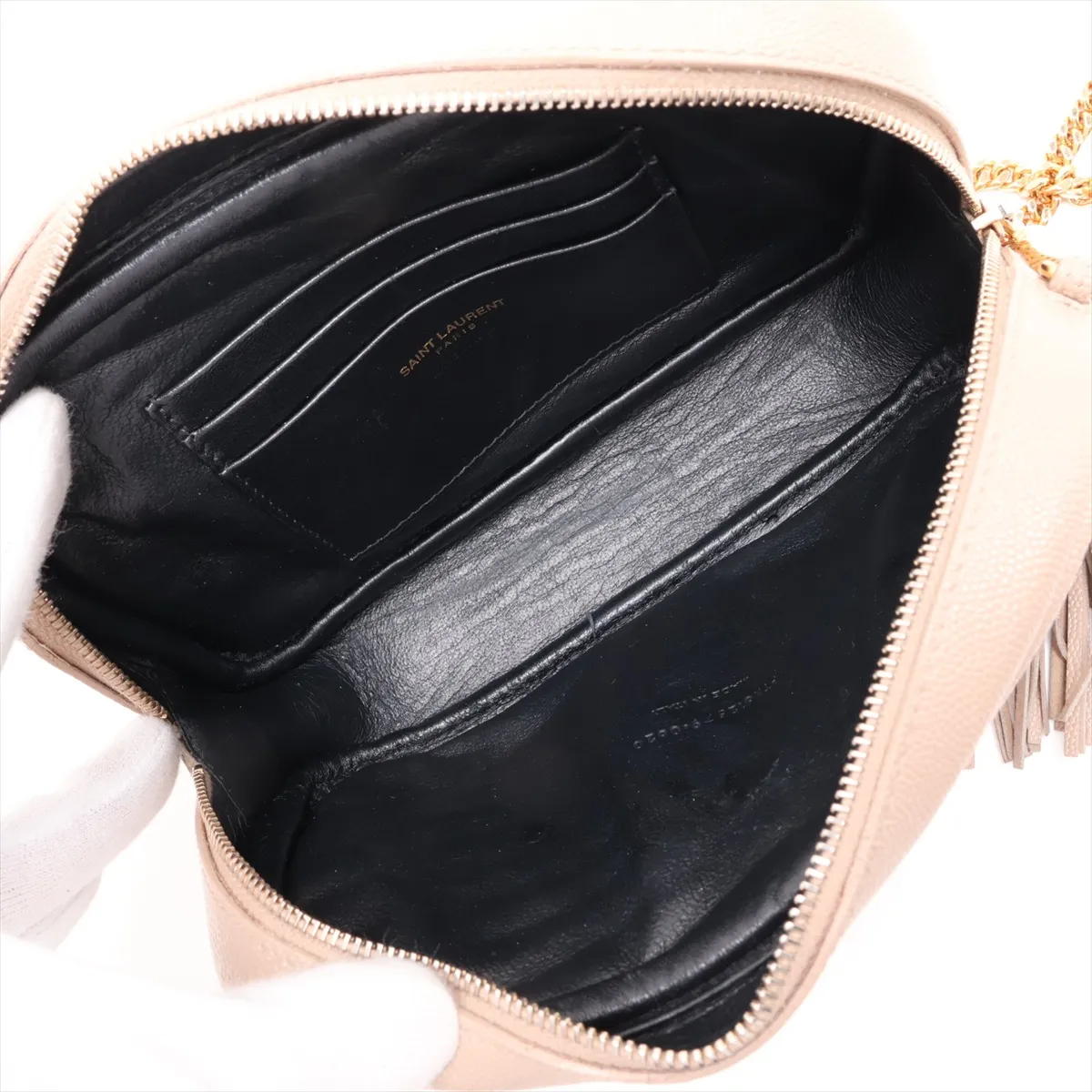 Lou Leather Chain Shoulder Bag, Beige, 612579 — view 6