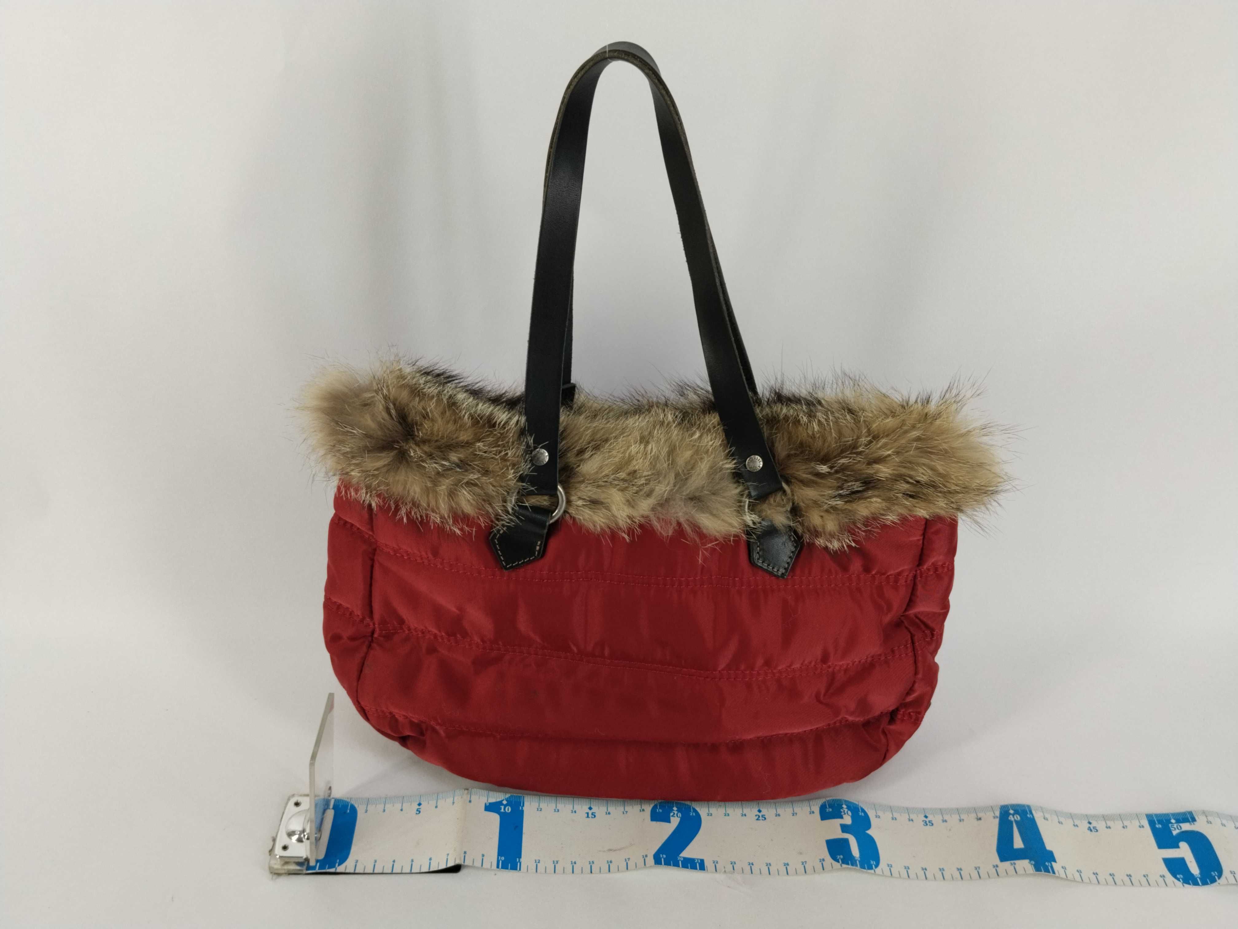 quilted nylon fur red handbag — view 2