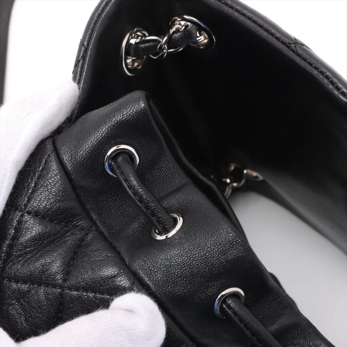Matelasse lambskin chain backpack black silver hardware 22273230 22nd series — view 12
