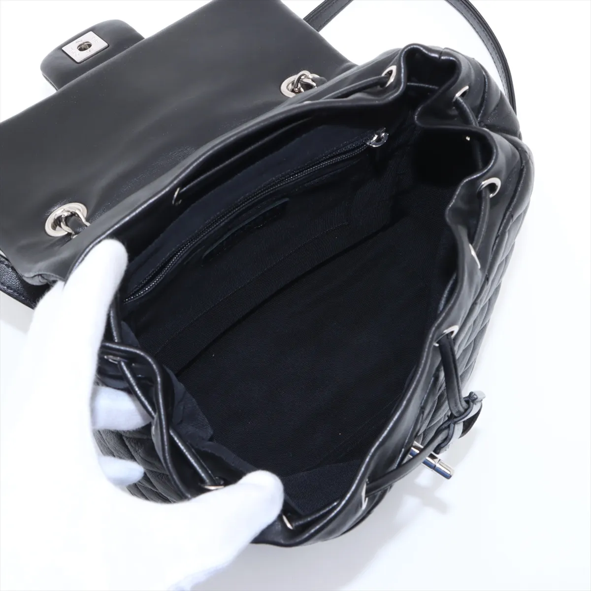 Matelasse lambskin chain backpack black silver hardware 22273230 22nd series — view 7