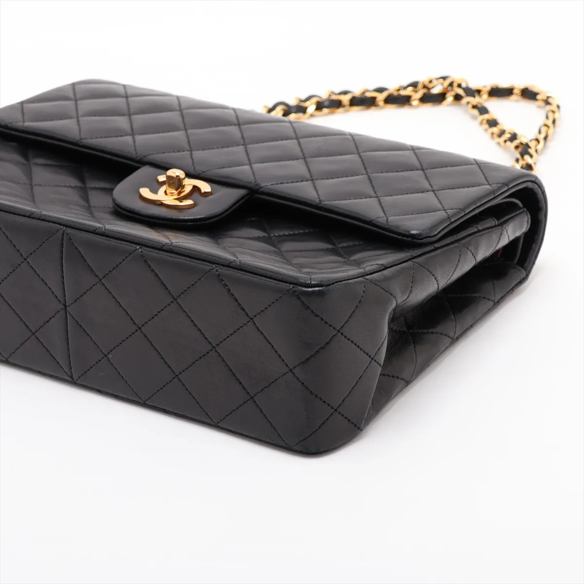 Matelassé Lambskin Double Flap Double Chain Bag, Black with Gold Hardware, Item No. 1606643 — view 3