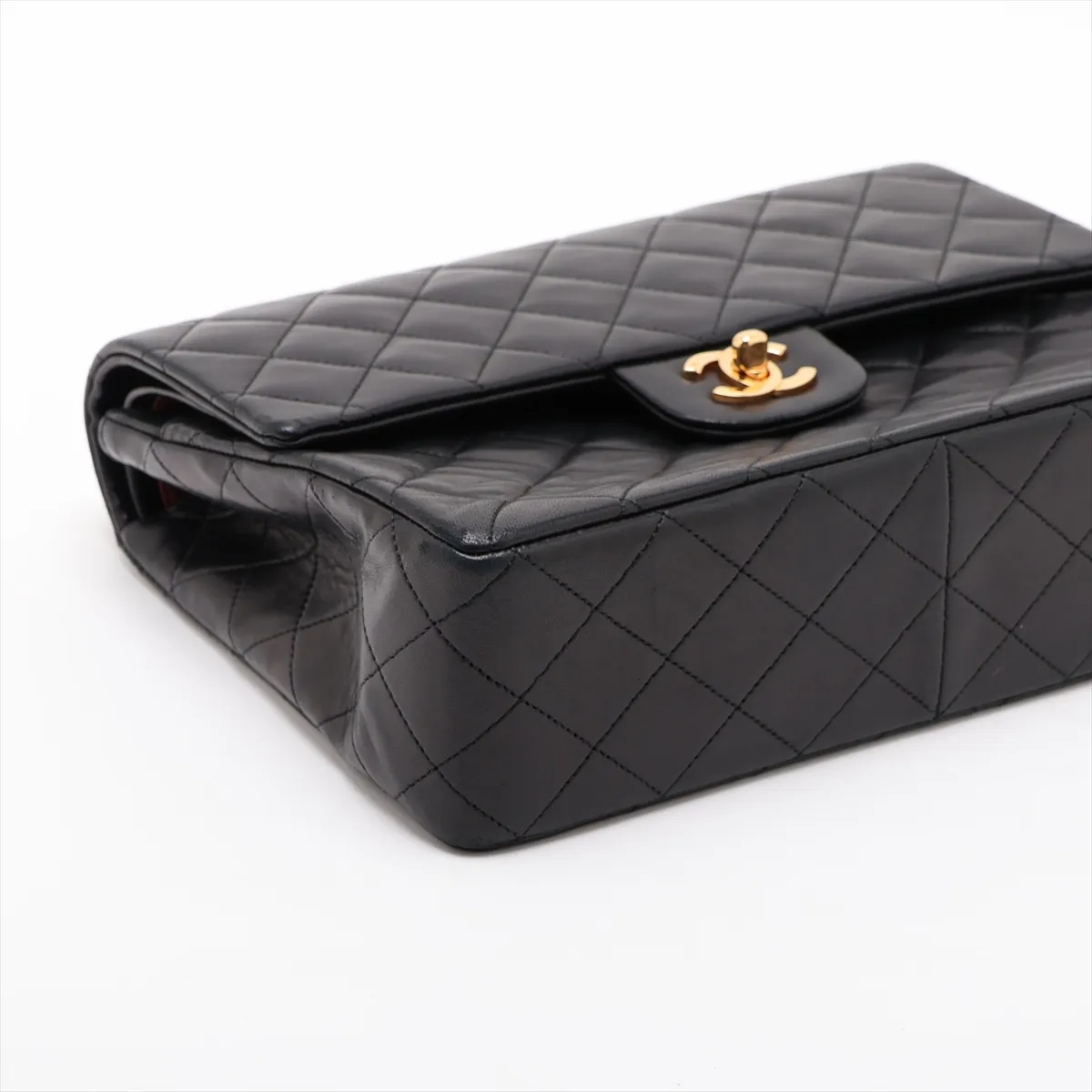 Matelassé Lambskin Double Flap Double Chain Bag, Black with Gold Hardware, Item No. 1606643 — view 4