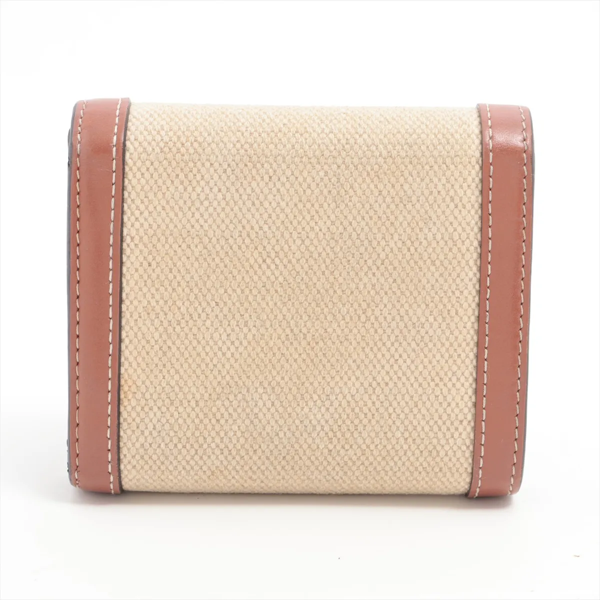 Triomphe Small Flap Wallet Leather Compact Wallet Beige x Brown — view 2