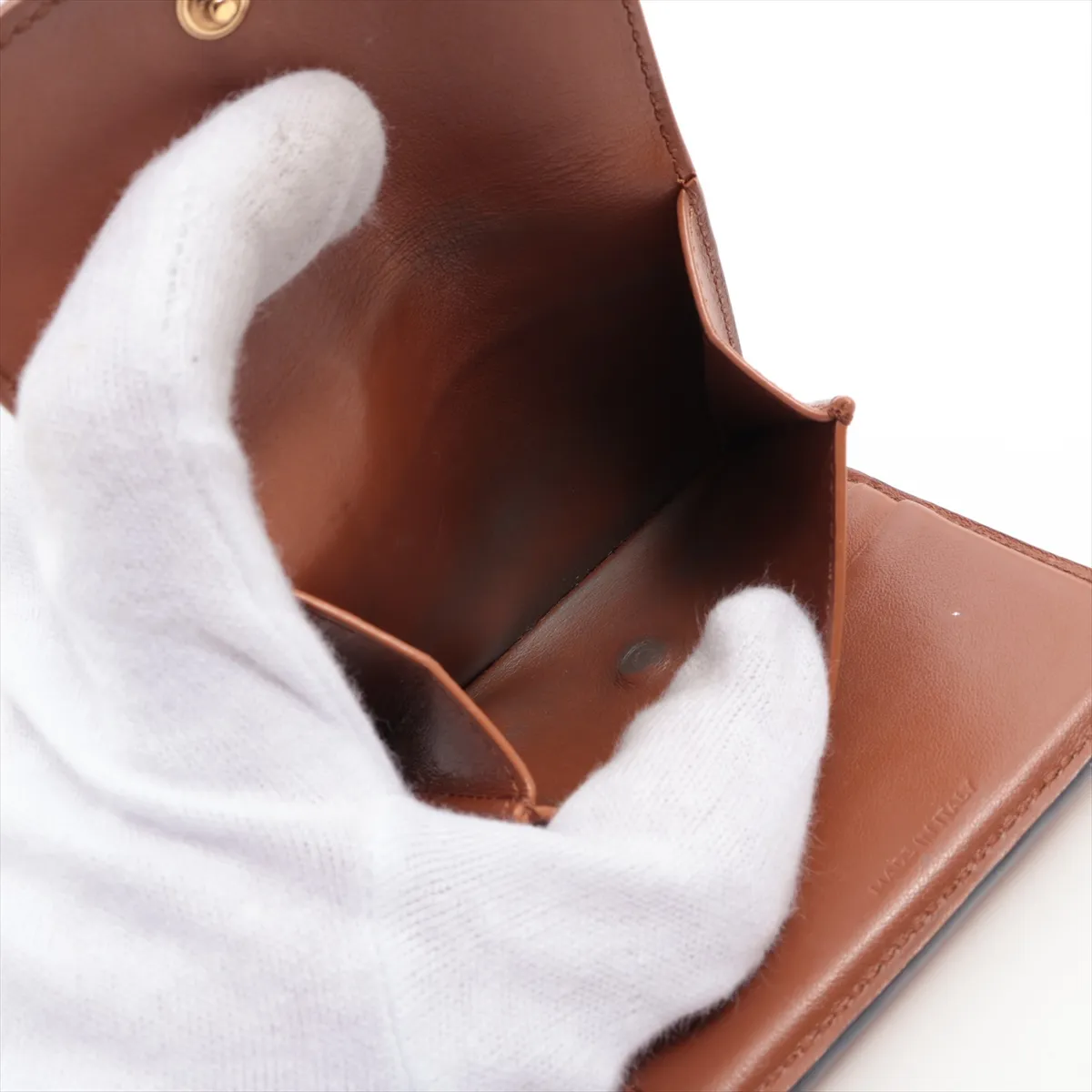 Triomphe Small Flap Wallet Leather Compact Wallet Beige x Brown — view 8