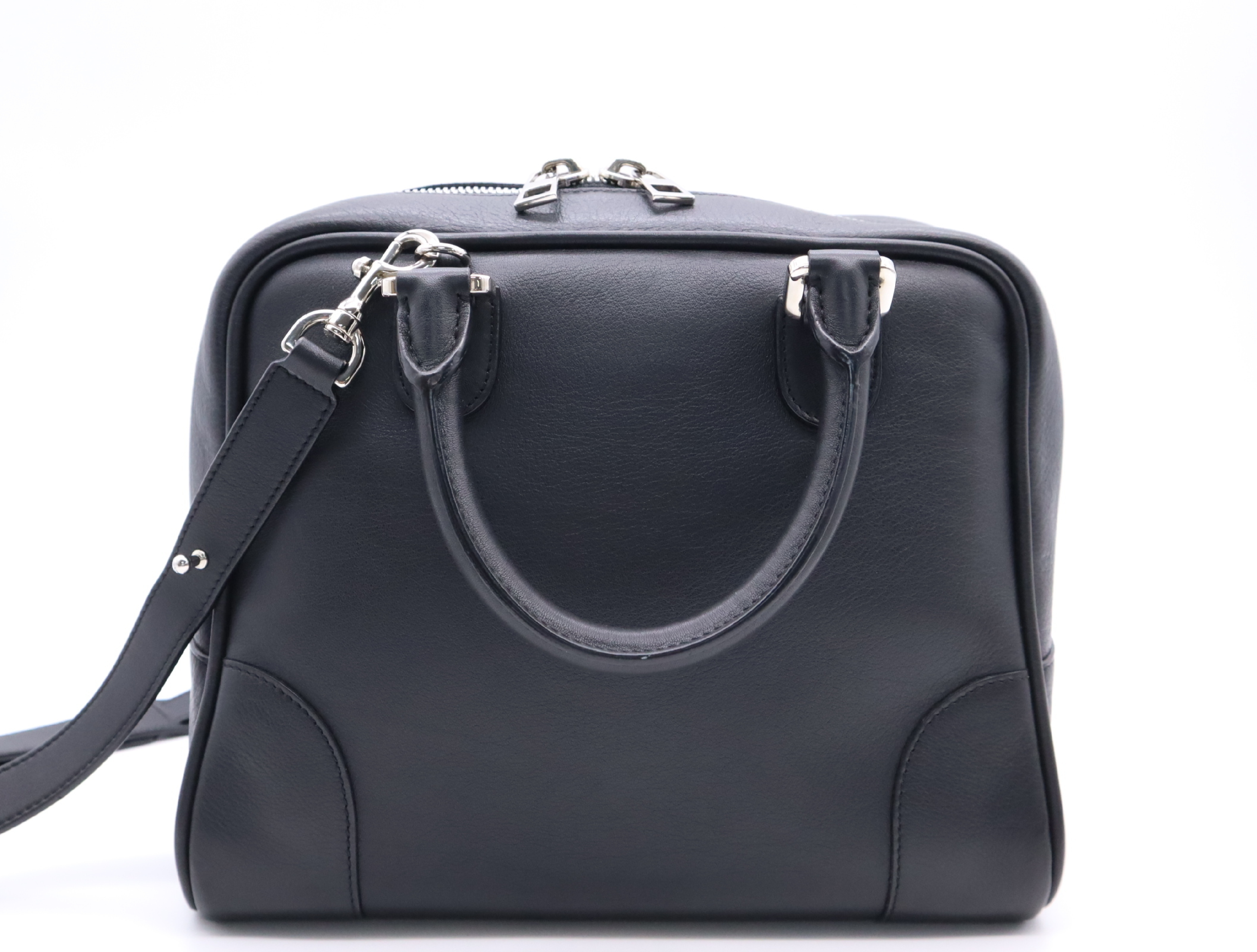 Leather Amazona 75 Handbag, Black, Silver Hardware, with Shoulder Strap — view 2