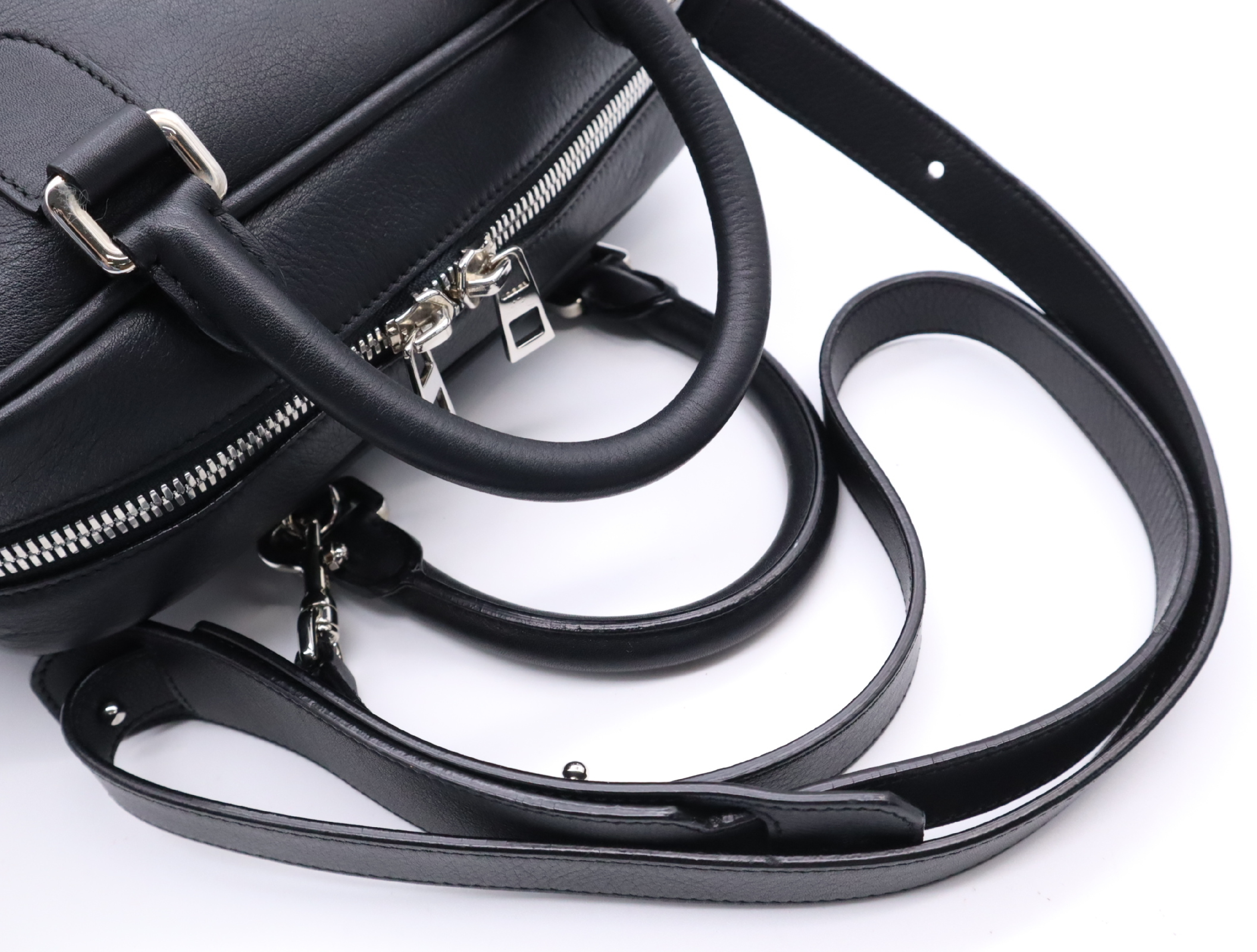 Leather Amazona 75 Handbag, Black, Silver Hardware, with Shoulder Strap — view 10