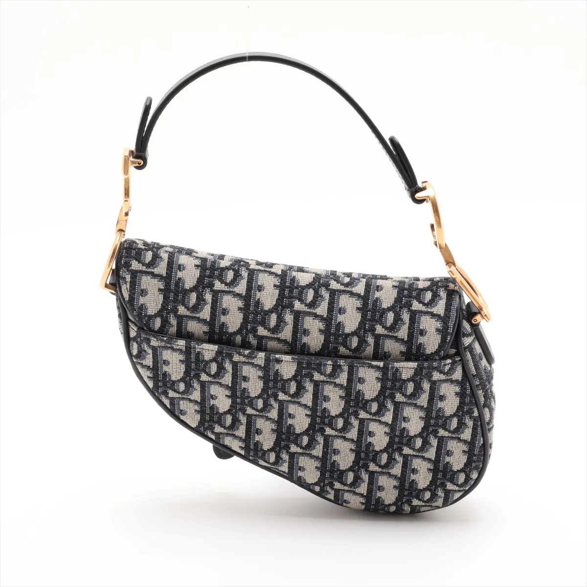 Oblique Saddle Bag Canvas x Leather Handbag Navy — view 2