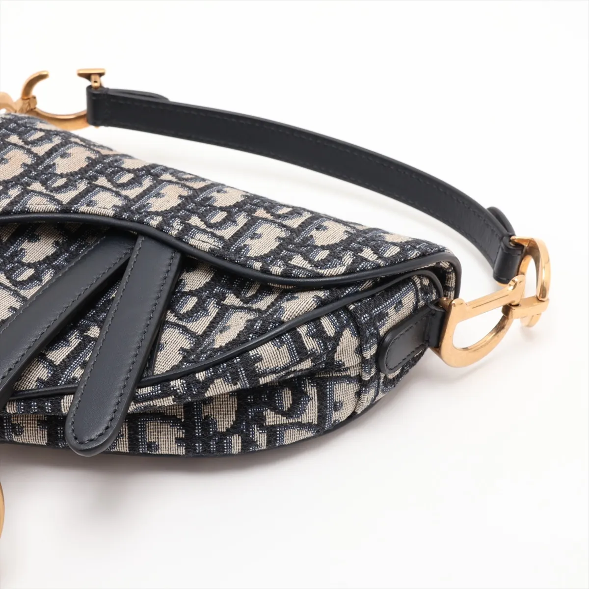 Oblique Saddle Bag Canvas x Leather Handbag Navy — view 3
