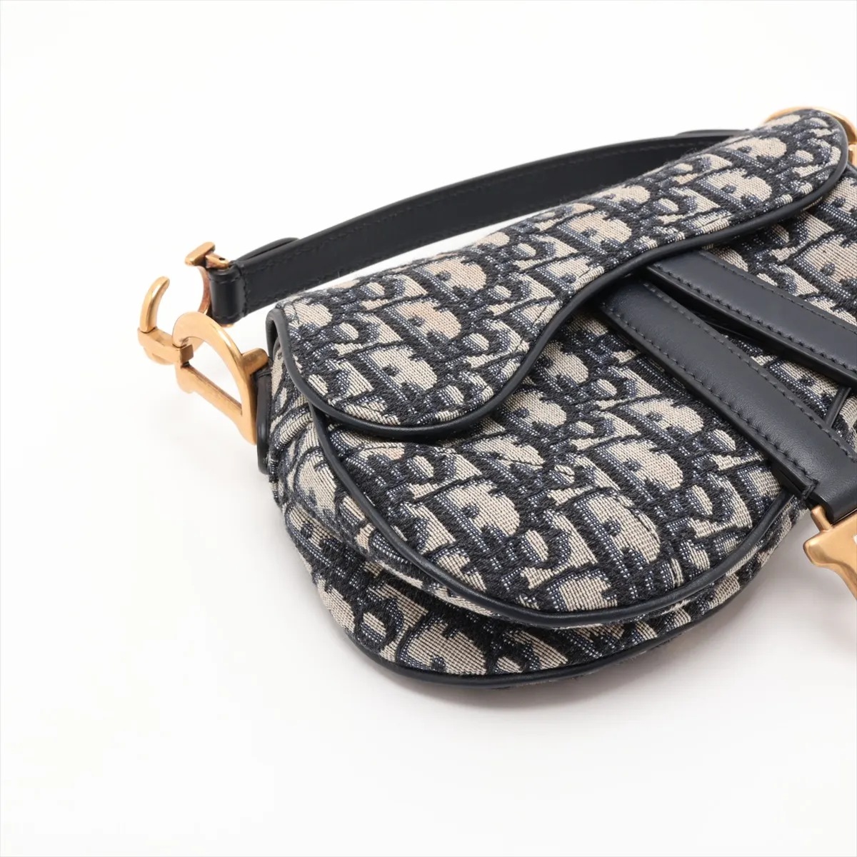 Oblique Saddle Bag Canvas x Leather Handbag Navy — view 4
