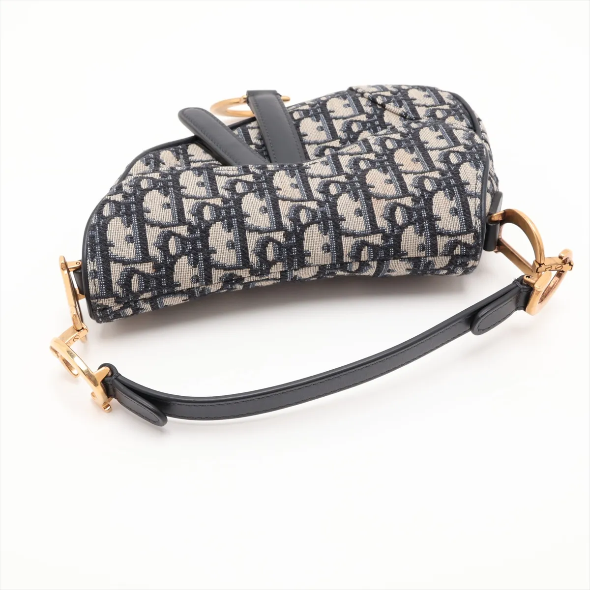 Oblique Saddle Bag Canvas x Leather Handbag Navy — view 5