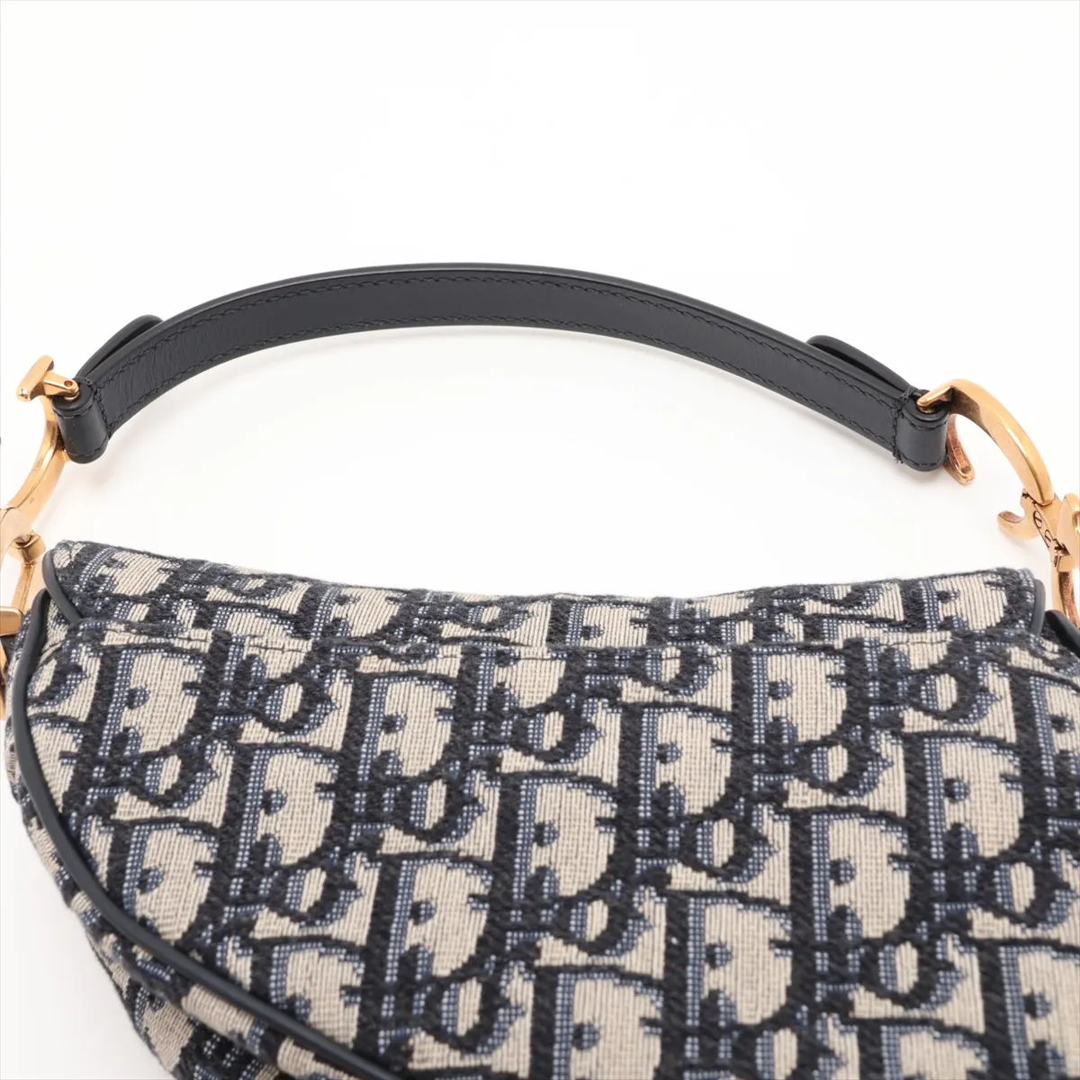 Oblique Saddle Bag Canvas x Leather Handbag Navy — view 6
